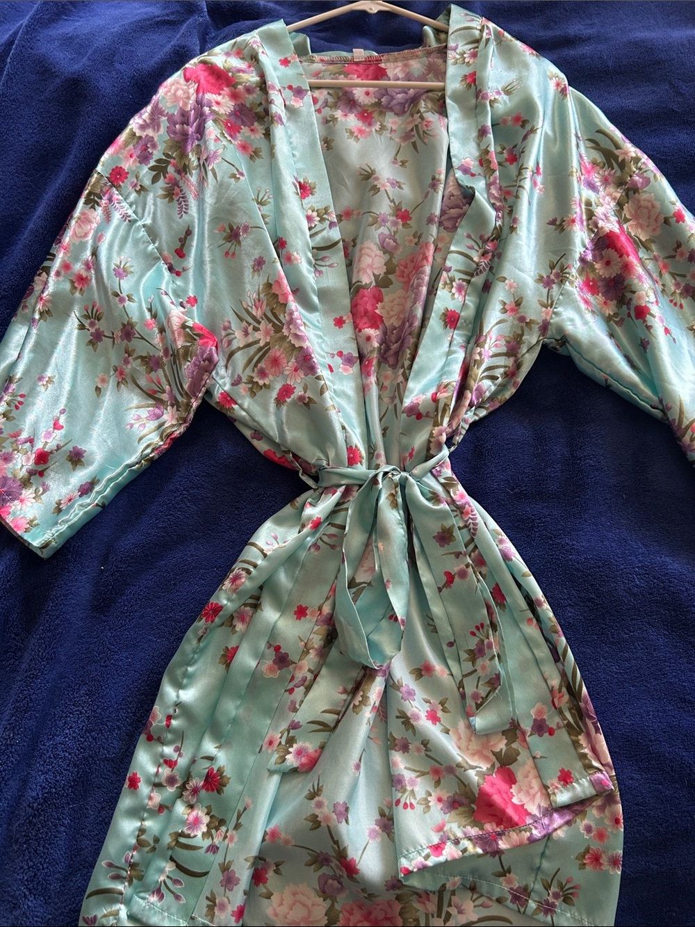 Source Unknown Mint Green Floral Satin Robe